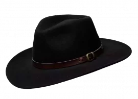 Schwarzer Westernhut aus Filz mit Lederhutband