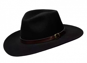 Schwarzer Westernhut aus Filz mit Lederhutband